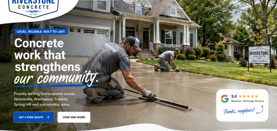 Riverstone Concrete crew finishing a residential concrete driveway